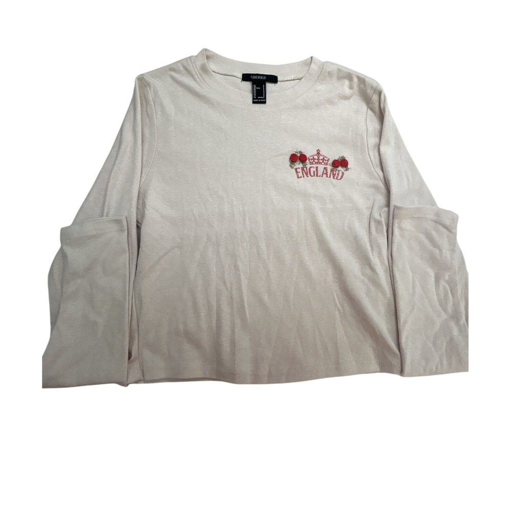 Forever 21 shirt Women's size Small beige long-sleeve "England" 91